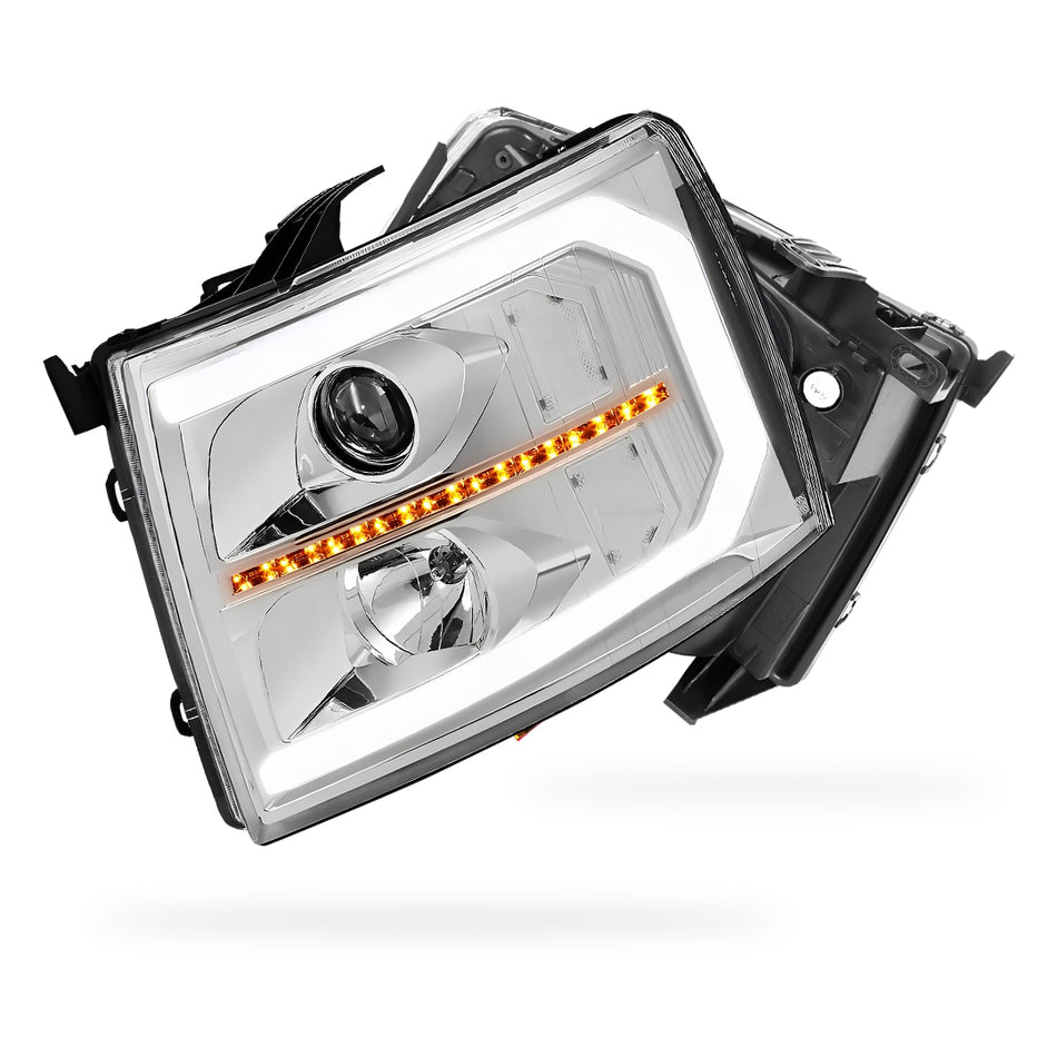 Chevrolet Silverado 2500 LS / LT / LTZ (2007 - 2014) LED DRL Bar + Sequential Signal Projector Headlights LH + RH