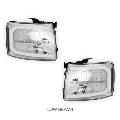 Chevrolet Silverado 2500 LS / LT / LTZ (2007 - 2014) LED DRL Bar + Sequential Signal Projector Headlights LH + RH