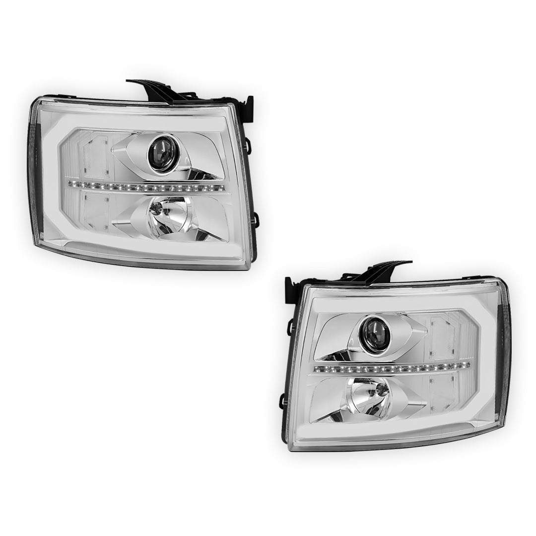 Chevrolet Silverado 2500 LS / LT / LTZ (2007 - 2014) LED DRL Bar + Sequential Signal Projector Headlights LH + RH