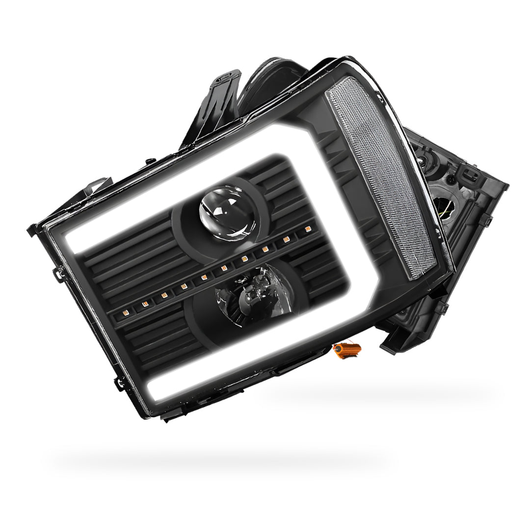 GMC Sierra 3500 Denali / SLE / SLT (2007 - 2014) LED DRL Sequential Signal Projector Headlights LH + RH