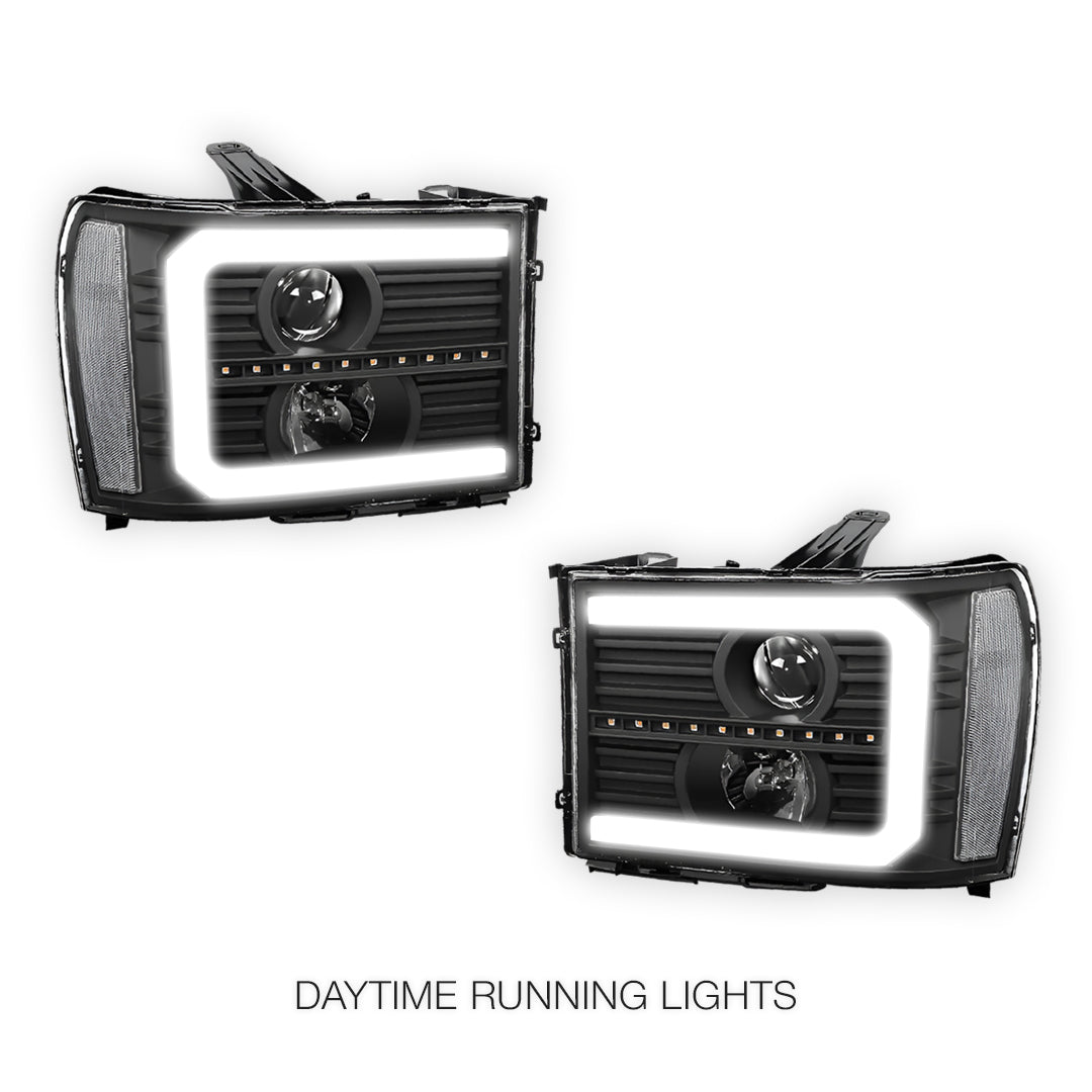 GMC Sierra 3500 Denali / SLE / SLT (2007 - 2014) LED DRL Sequential Signal Projector Headlights LH + RH