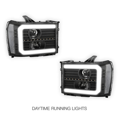 GMC Sierra 3500 Denali / SLE / SLT (2007 - 2014) LED DRL Sequential Signal Projector Headlights LH + RH