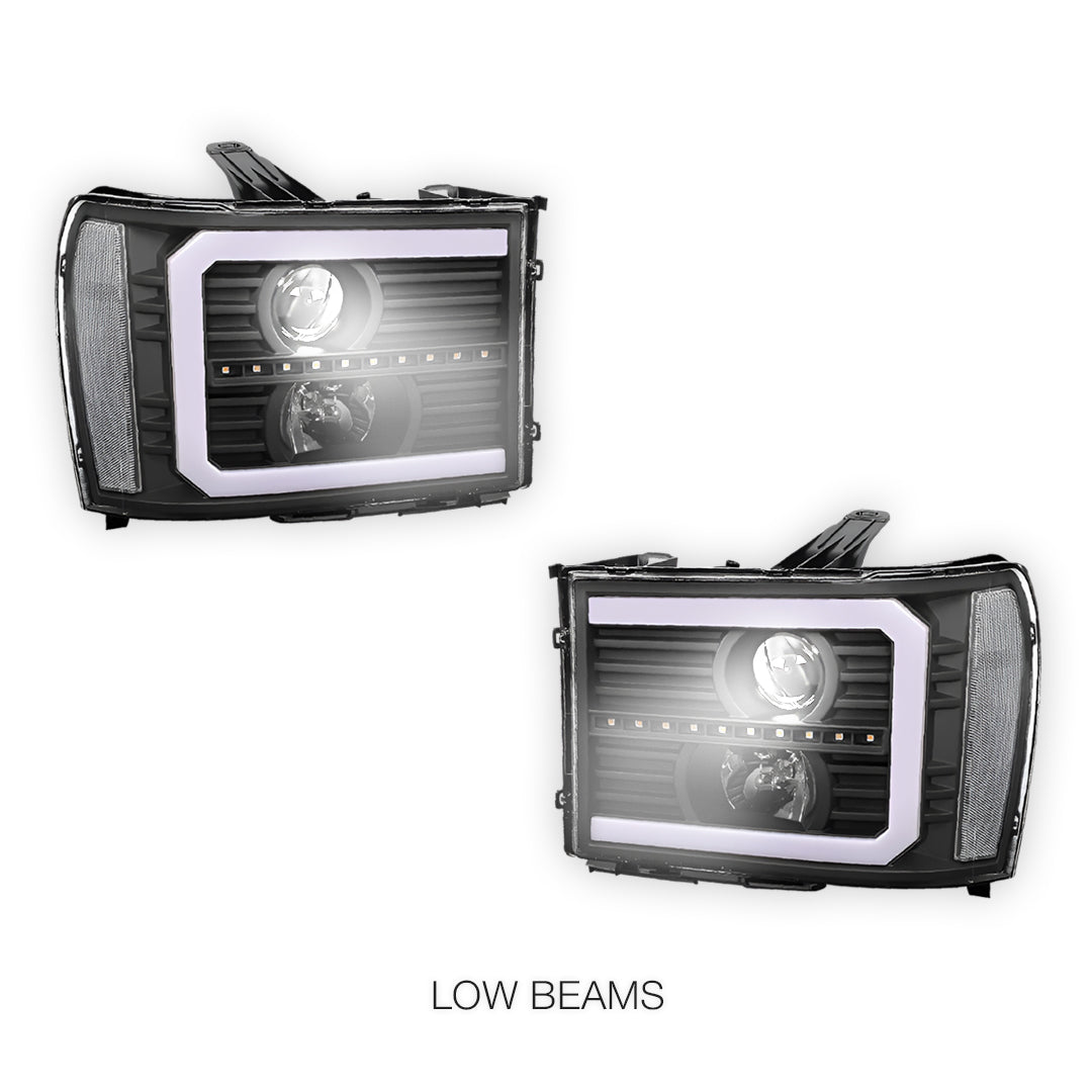 GMC Sierra 3500 Denali / SLE / SLT (2007 - 2014) LED DRL Sequential Signal Projector Headlights LH + RH