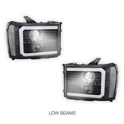 GMC Sierra 3500 Denali / SLE / SLT (2007 - 2014) LED DRL Sequential Signal Projector Headlights LH + RH