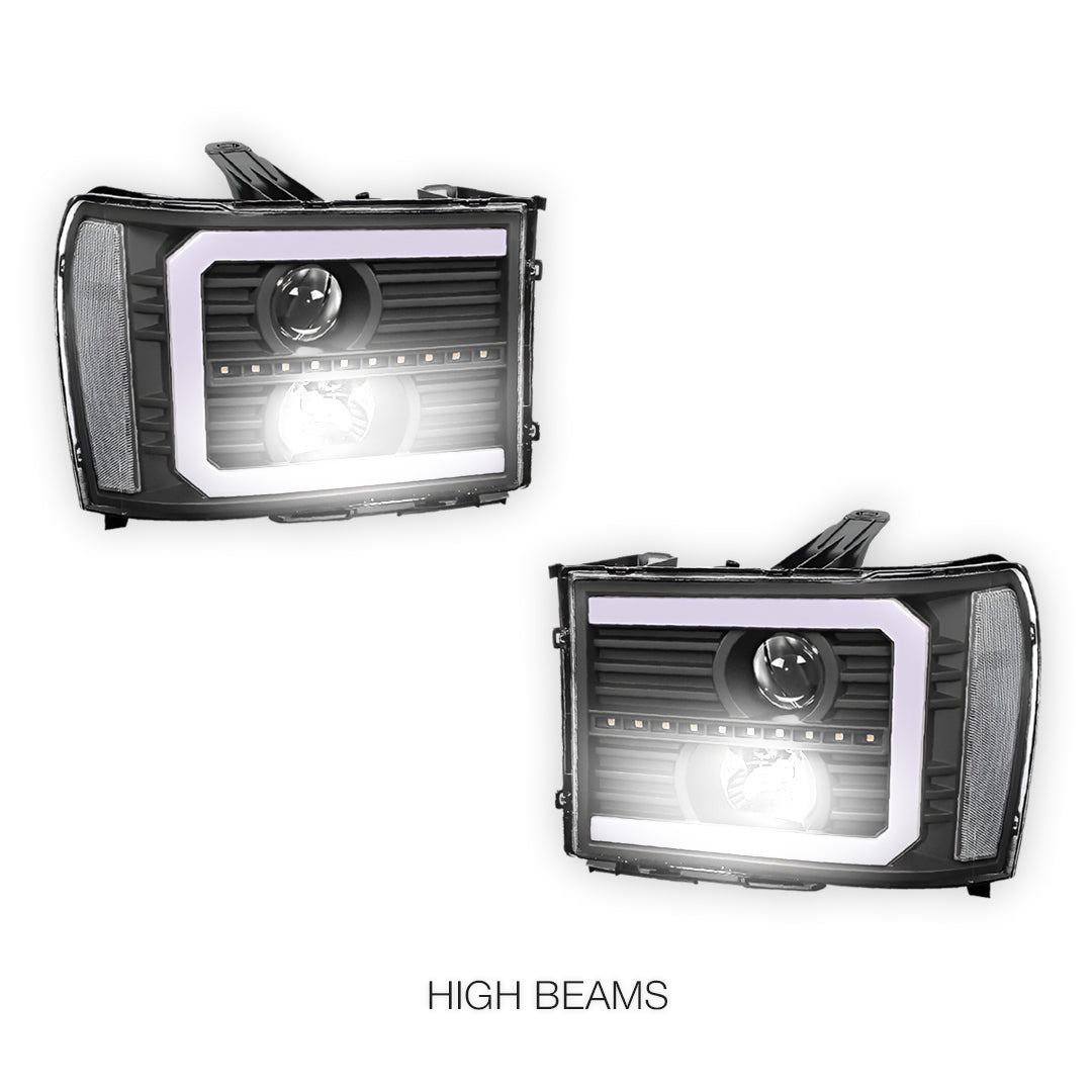 GMC Sierra 3500 Denali / SLE / SLT (2007 - 2014) LED DRL Sequential Signal Projector Headlights LH + RH