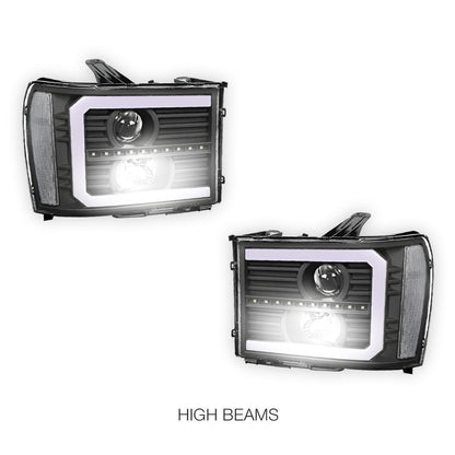 GMC Sierra 3500 Denali / SLE / SLT (2007 - 2014) LED DRL Sequential Signal Projector Headlights LH + RH