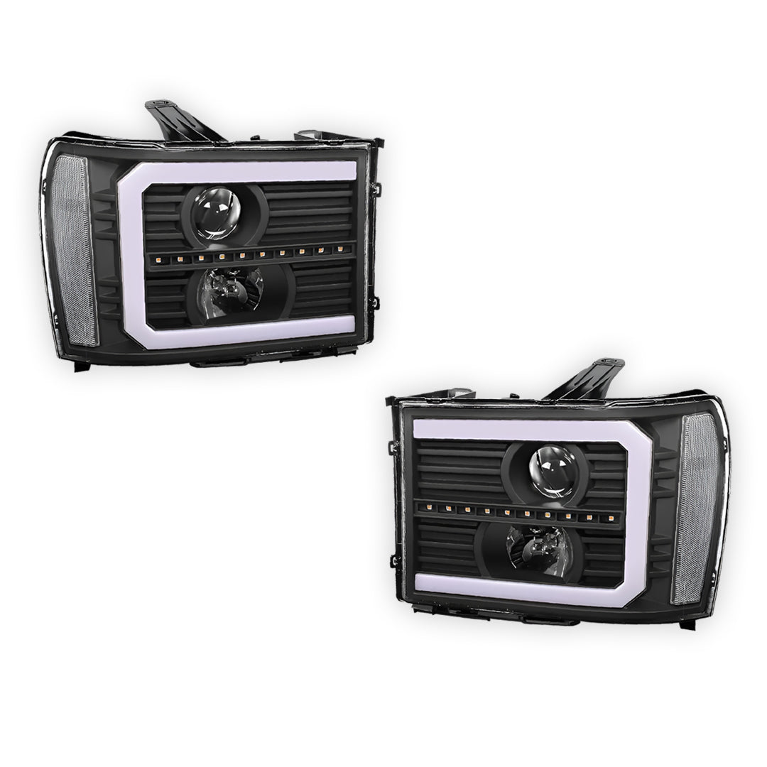 GMC Sierra 3500 Denali / SLE / SLT (2007 - 2014) LED DRL Sequential Signal Projector Headlights LH + RH