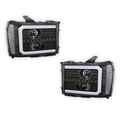 GMC Sierra 3500 Denali / SLE / SLT (2007 - 2014) LED DRL Sequential Signal Projector Headlights LH + RH