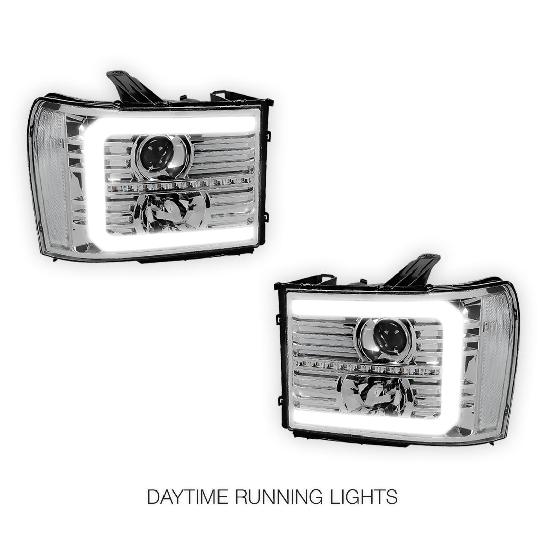GMC Sierra 3500 Denali / SLE / SLT (2007 - 2014) LED DRL Sequential Signal Projector Headlights LH + RH
