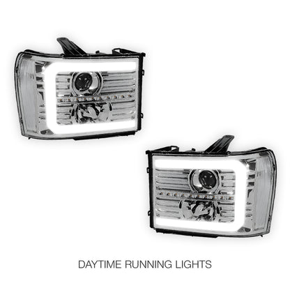 GMC Sierra 3500 Denali / SLE / SLT (2007 - 2014) LED DRL Sequential Signal Projector Headlights LH + RH