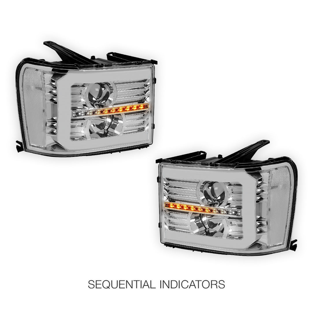 GMC Sierra 3500 Denali / SLE / SLT (2007 - 2014) LED DRL Sequential Signal Projector Headlights LH + RH