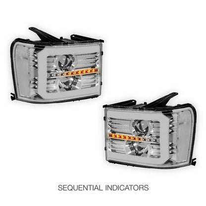 GMC Sierra 3500 Denali / SLE / SLT (2007 - 2014) LED DRL Sequential Signal Projector Headlights LH + RH