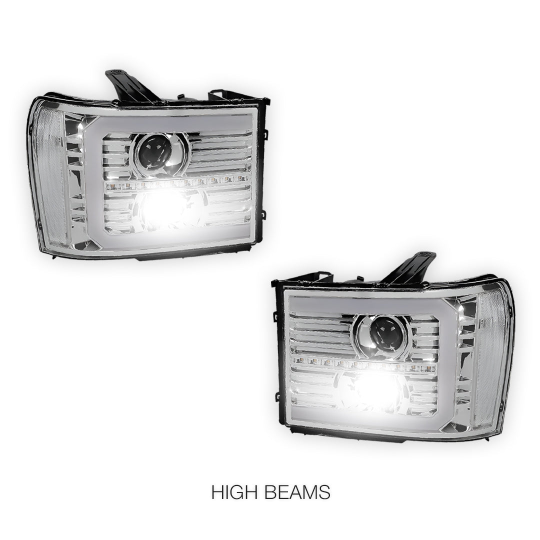 GMC Sierra 3500 Denali / SLE / SLT (2007 - 2014) LED DRL Sequential Signal Projector Headlights LH + RH