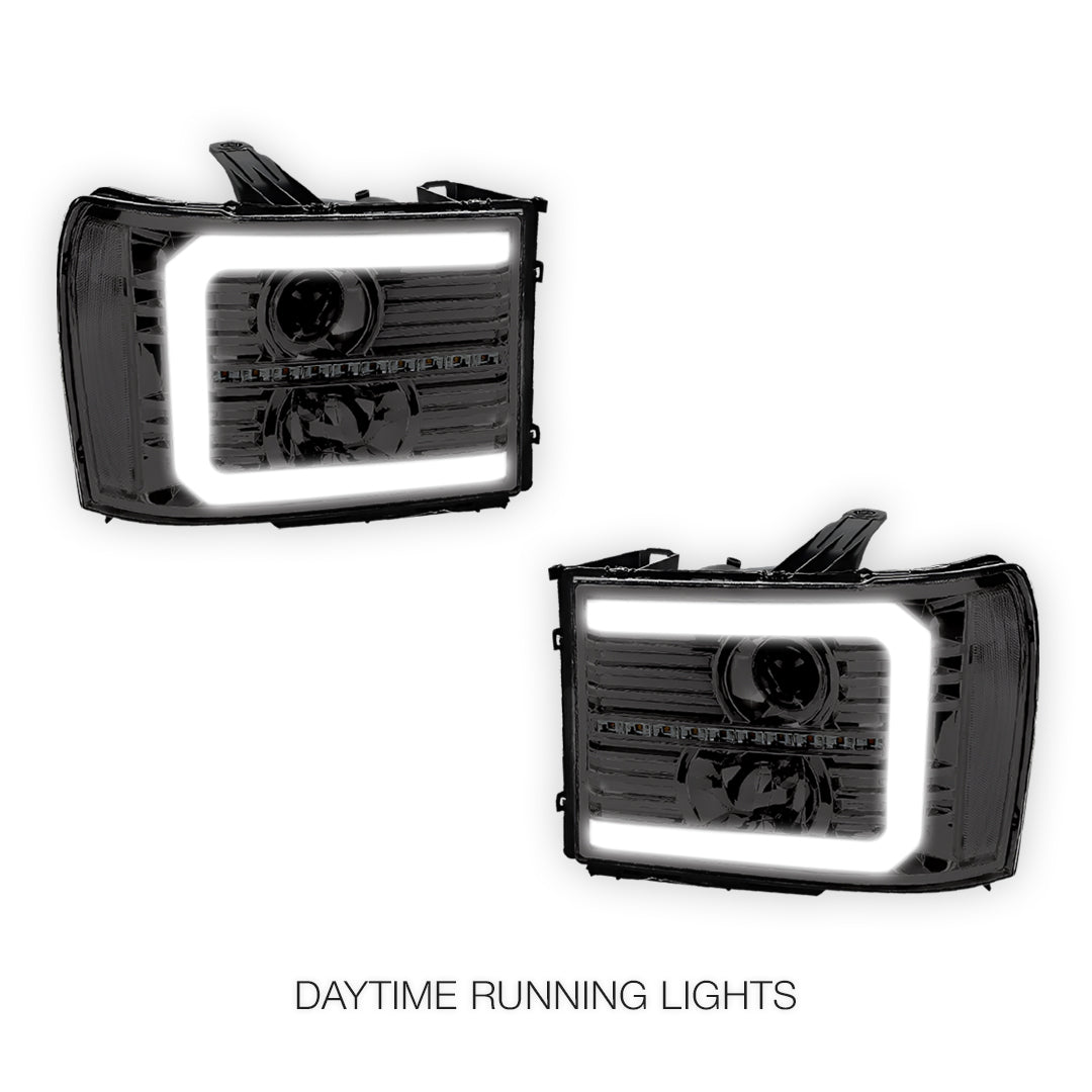 GMC Sierra 3500 Denali / SLE / SLT (2007 - 2014) LED DRL Sequential Signal Projector Headlights LH + RH