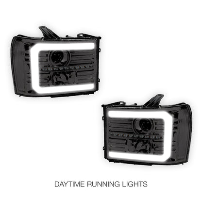GMC Sierra 3500 Denali / SLE / SLT (2007 - 2014) LED DRL Sequential Signal Projector Headlights LH + RH
