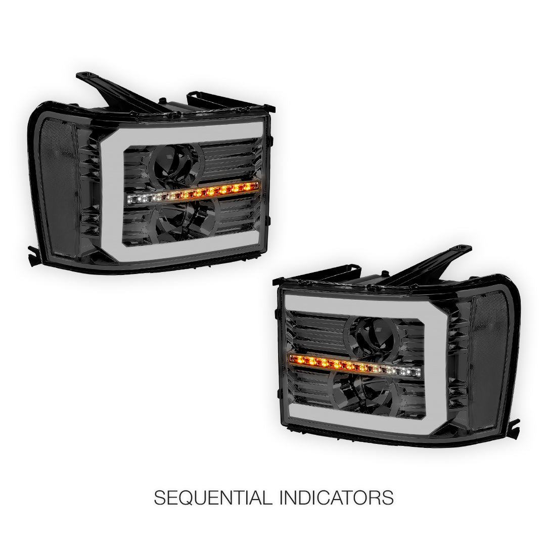 GMC Sierra 3500 Denali / SLE / SLT (2007 - 2014) LED DRL Sequential Signal Projector Headlights LH + RH