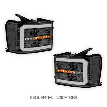 GMC Sierra 3500 Denali / SLE / SLT (2007 - 2014) LED DRL Sequential Signal Projector Headlights LH + RH