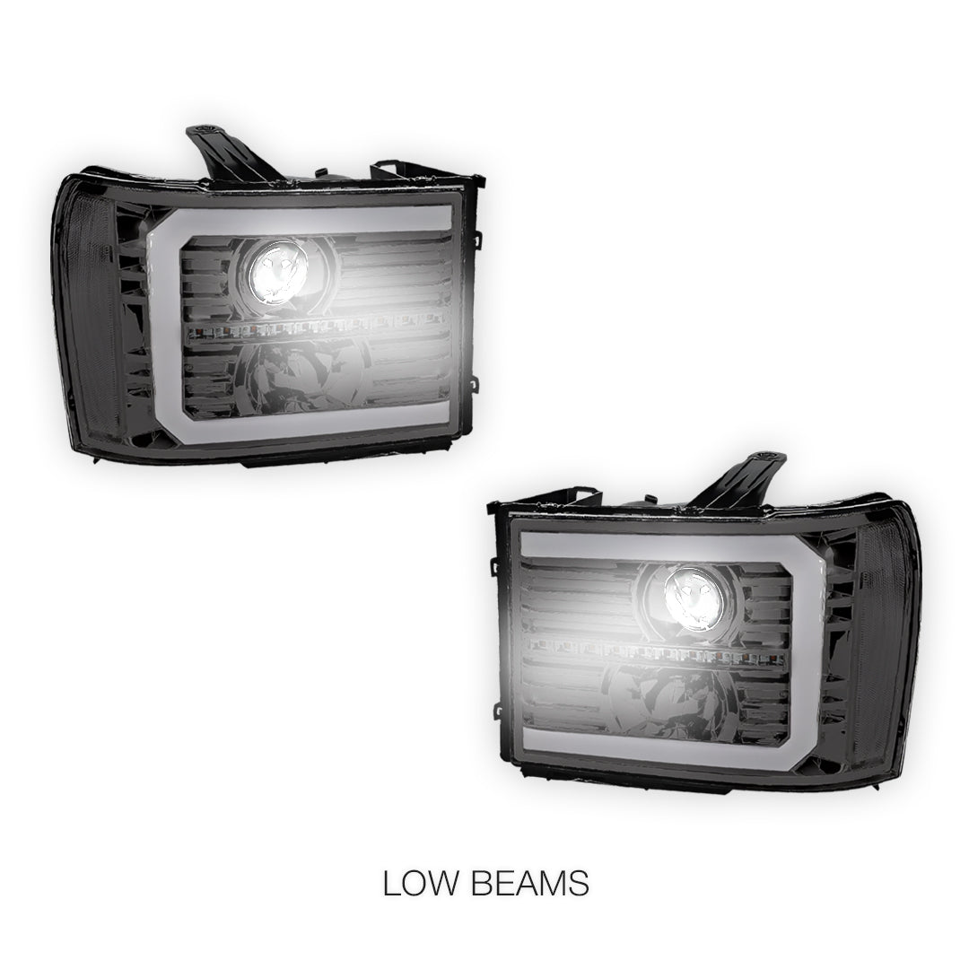 GMC Sierra 3500 Denali / SLE / SLT (2007 - 2014) LED DRL Sequential Signal Projector Headlights LH + RH