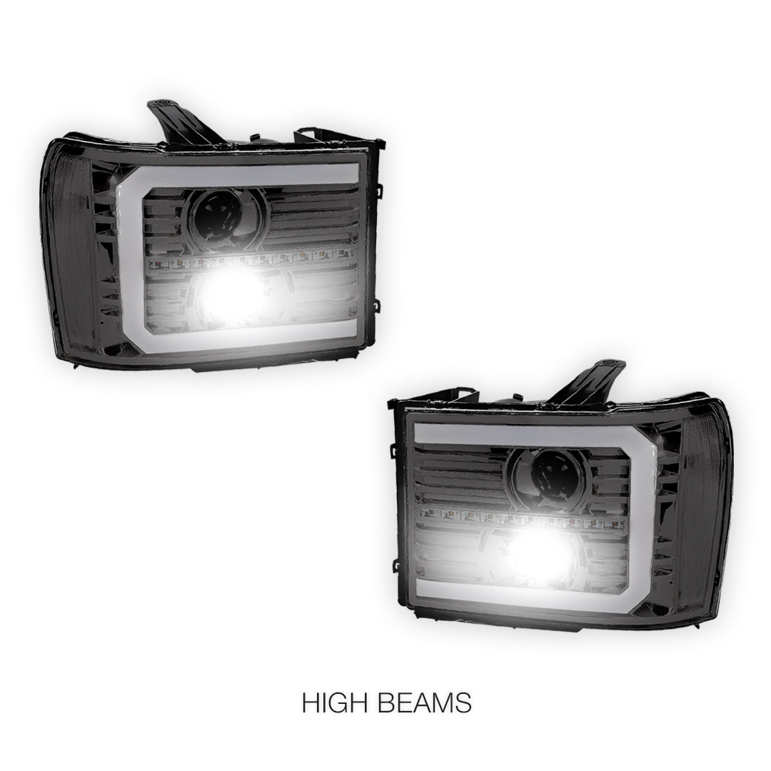 GMC Sierra 3500 Denali / SLE / SLT (2007 - 2014) LED DRL Sequential Signal Projector Headlights LH + RH
