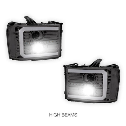 GMC Sierra 3500 Denali / SLE / SLT (2007 - 2014) LED DRL Sequential Signal Projector Headlights LH + RH
