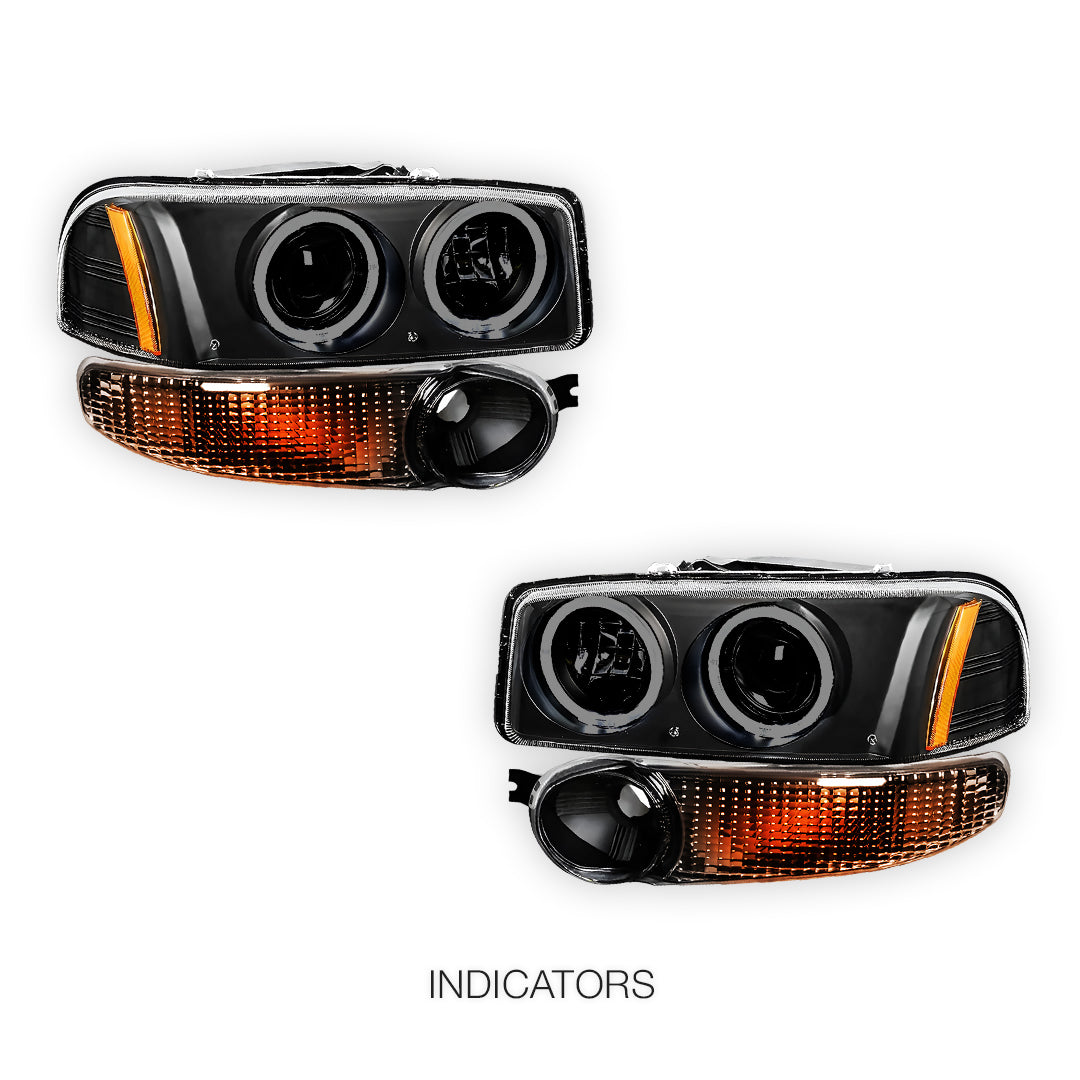GMC Yukon Denali (2001 - 2006) Black Dual Halo Projector Headlights LH + RH