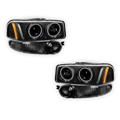 GMC Yukon Denali (2001 - 2006) Black Dual Halo Projector Headlights LH + RH