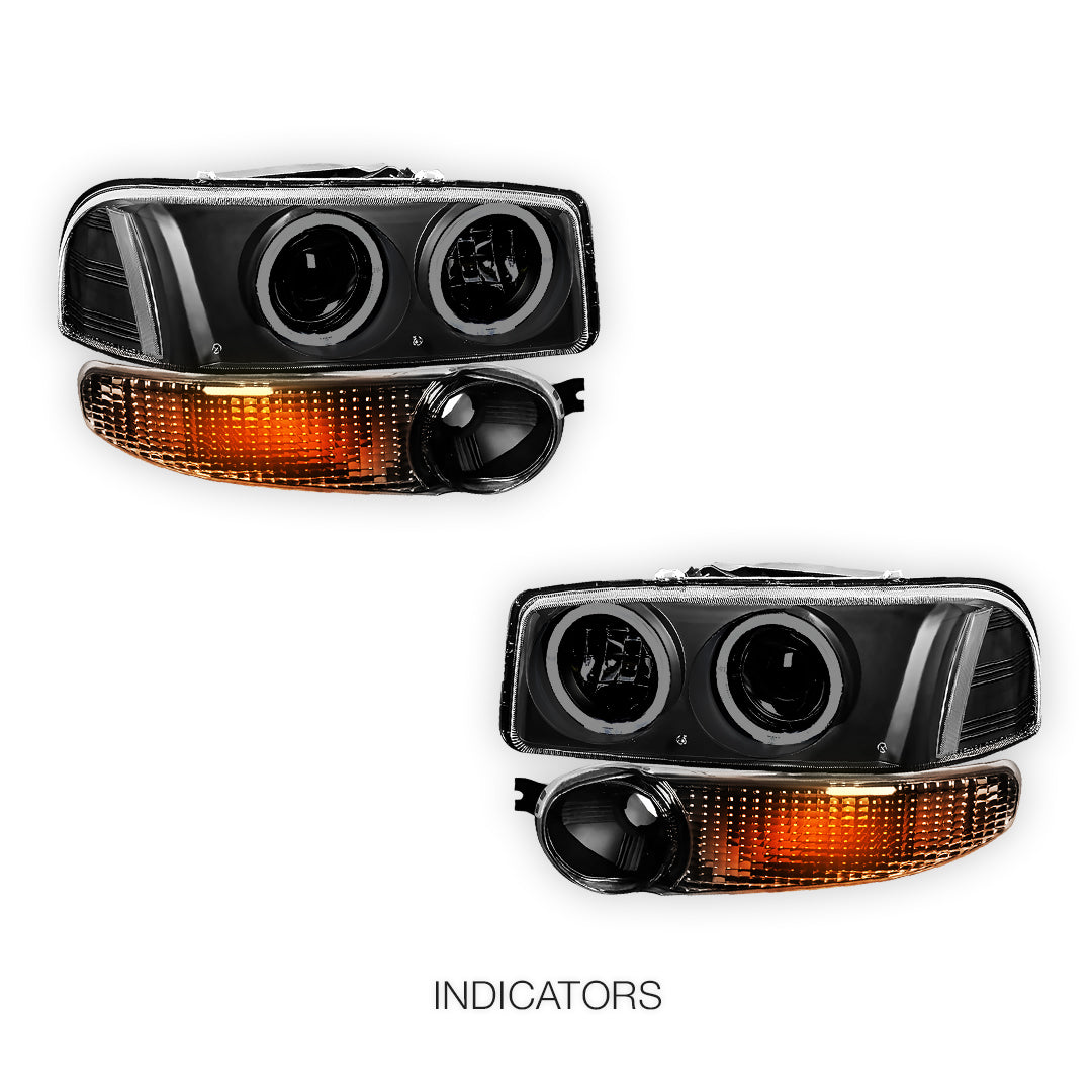 GMC Yukon Denali (2001 - 2006) Black Dual Halo Projector Headlights LH + RH