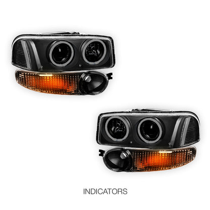GMC Yukon Denali (2001 - 2006) Black Dual Halo Projector Headlights LH + RH