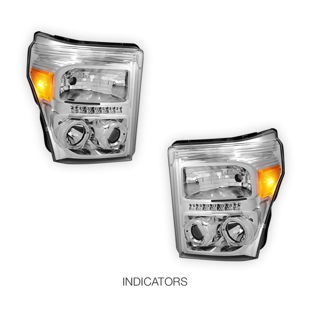 Ford F-550 (2011 - 2016) Dual Halo Projector LED DRL Headlights LH + RH