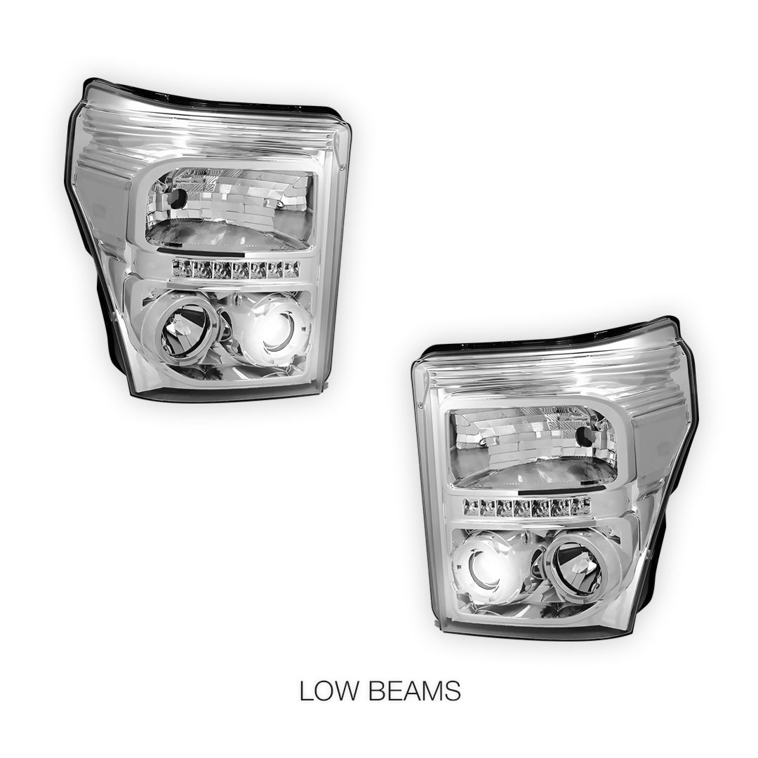 Ford F-550 (2011 - 2016) Dual Halo Projector LED DRL Headlights LH + RH
