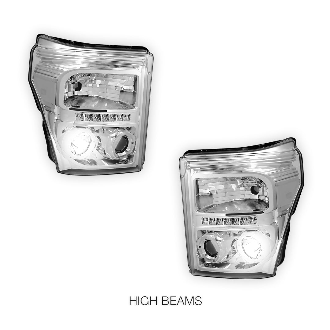 Ford F-550 (2011 - 2016) Dual Halo Projector LED DRL Headlights LH + RH