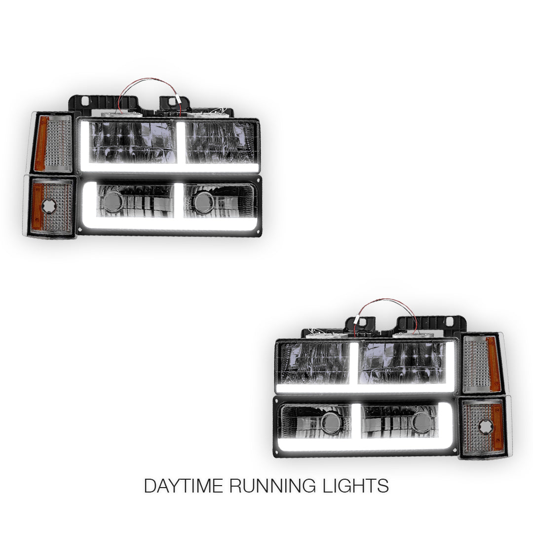 GMC K1500 Scottsdale / Silverado / Sport (1994 - 1999) F - LED Bar DRL Headlights LH + RH