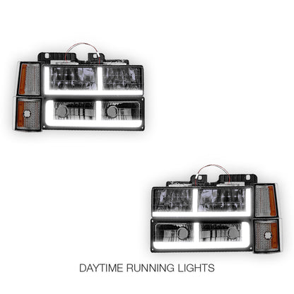 GMC K1500 Scottsdale / Silverado / Sport (1994 - 1999) F - LED Bar DRL Headlights LH + RH