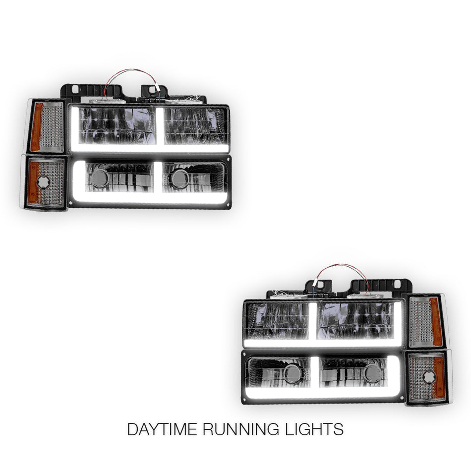 GMC K1500 Scottsdale / Silverado / Sport (1994 - 1999) F - LED Bar DRL Headlights LH + RH