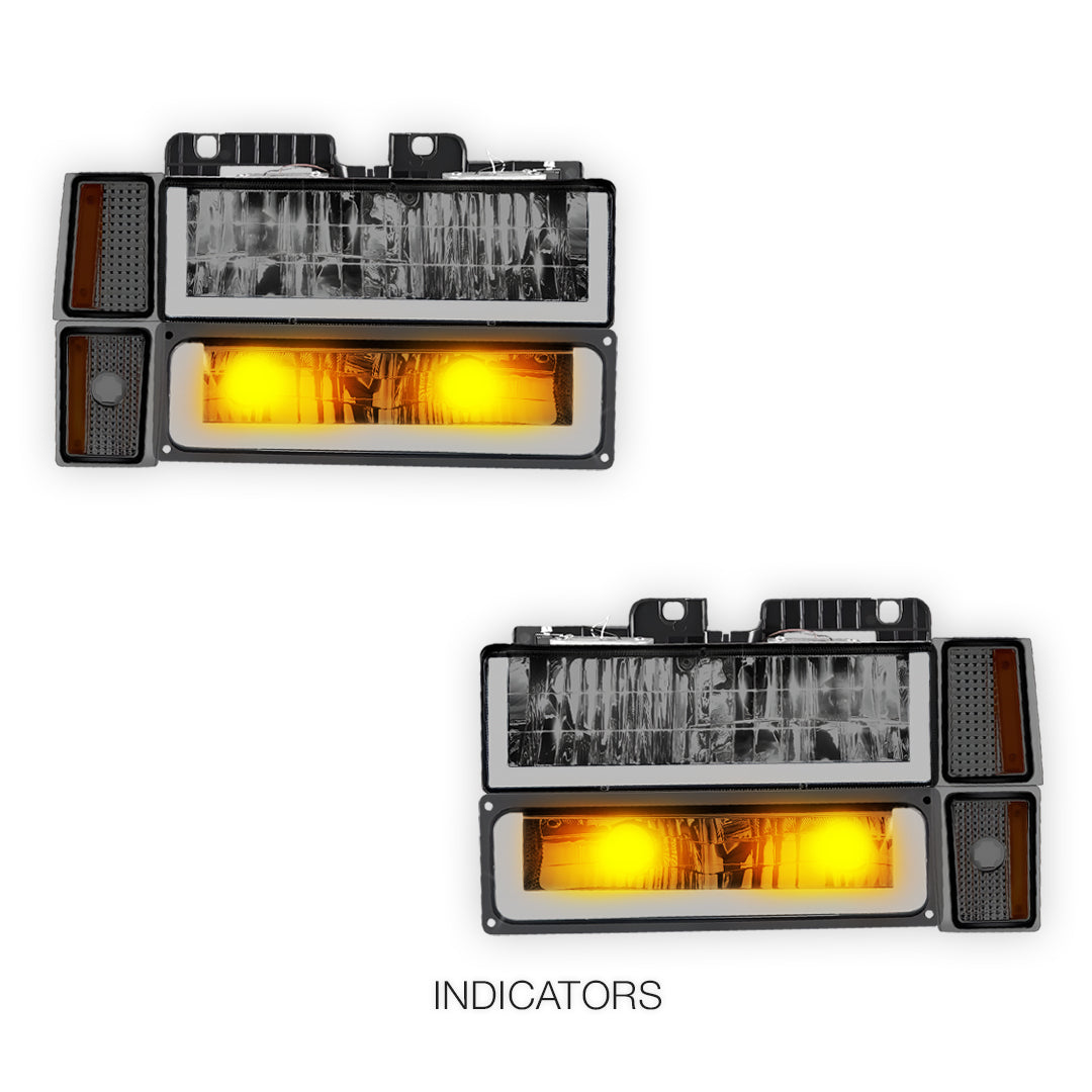 GMC K1500 Scottsdale / Silverado / Sport (1994 - 1999) U - LED Bar DRL Headlights LH + RH