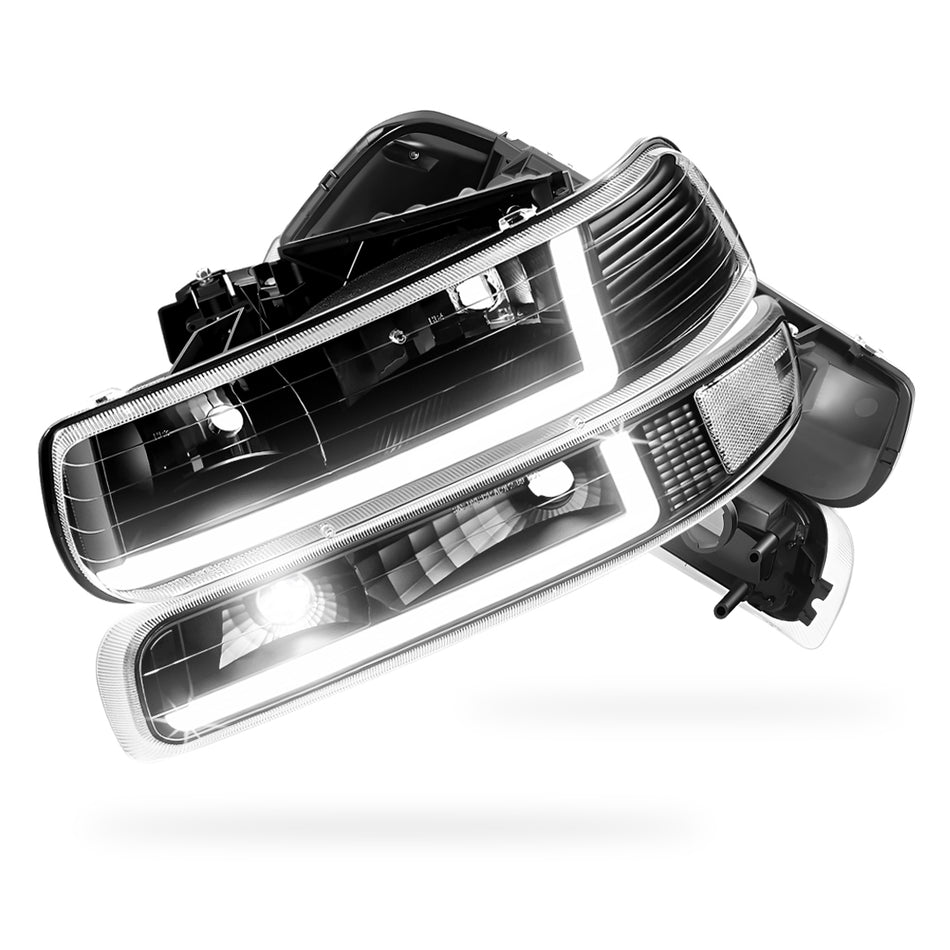 Chevrolet Silverado 2500 LS / LT / HD Classic  (1999 - 2002) Dual LED L-Pattern Switchback Headlights LH + RH