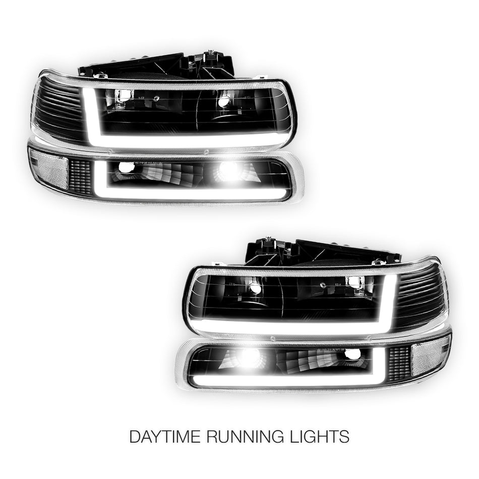 Chevrolet Silverado 2500 LS / LT / HD Classic  (1999 - 2002) Dual LED L-Pattern Switchback Headlights LH + RH