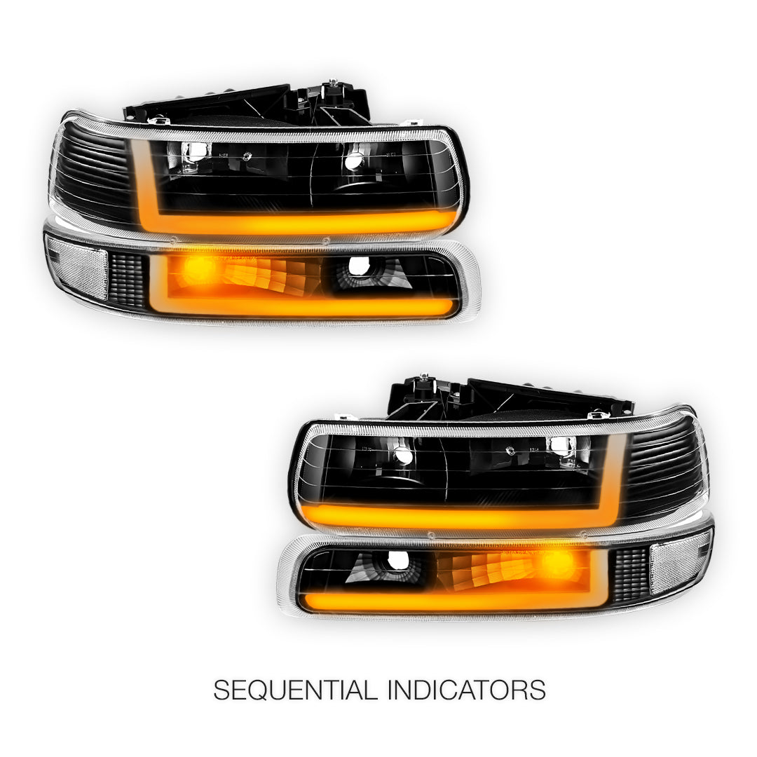 Chevrolet Silverado 2500 LS / LT / HD Classic  (1999 - 2002) Dual LED L-Pattern Switchback Headlights LH + RH
