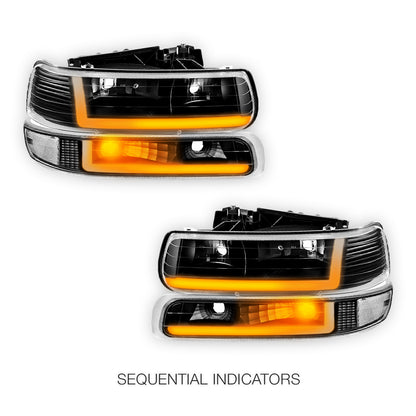 Chevrolet Silverado 2500 LS / LT / HD Classic  (1999 - 2002) Dual LED L-Pattern Switchback Headlights LH + RH