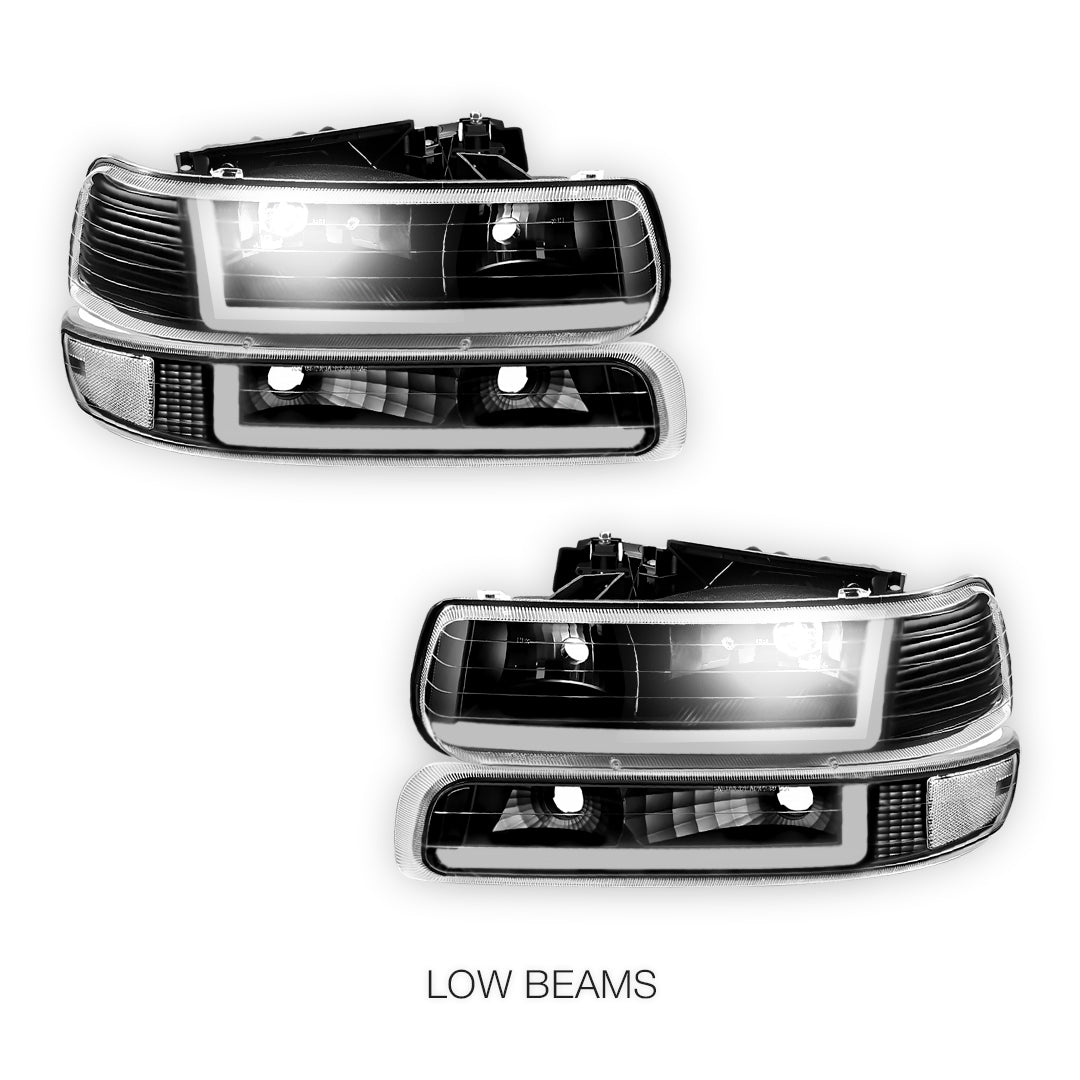 Chevrolet Silverado 2500 LS / LT / HD Classic  (1999 - 2002) Dual LED L-Pattern Switchback Headlights LH + RH