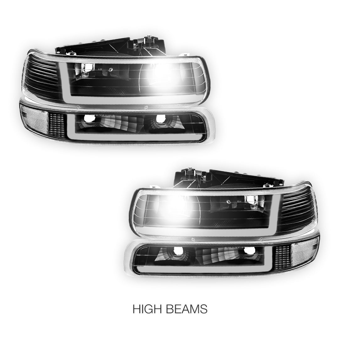 Chevrolet Silverado 2500 LS / LT / HD Classic  (1999 - 2002) Dual LED L-Pattern Switchback Headlights LH + RH