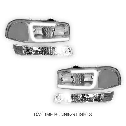 GMC Sierra 3500 SL / SLE / SLT (2001 - 2007) Pair LED DRL Headlights LH + RH