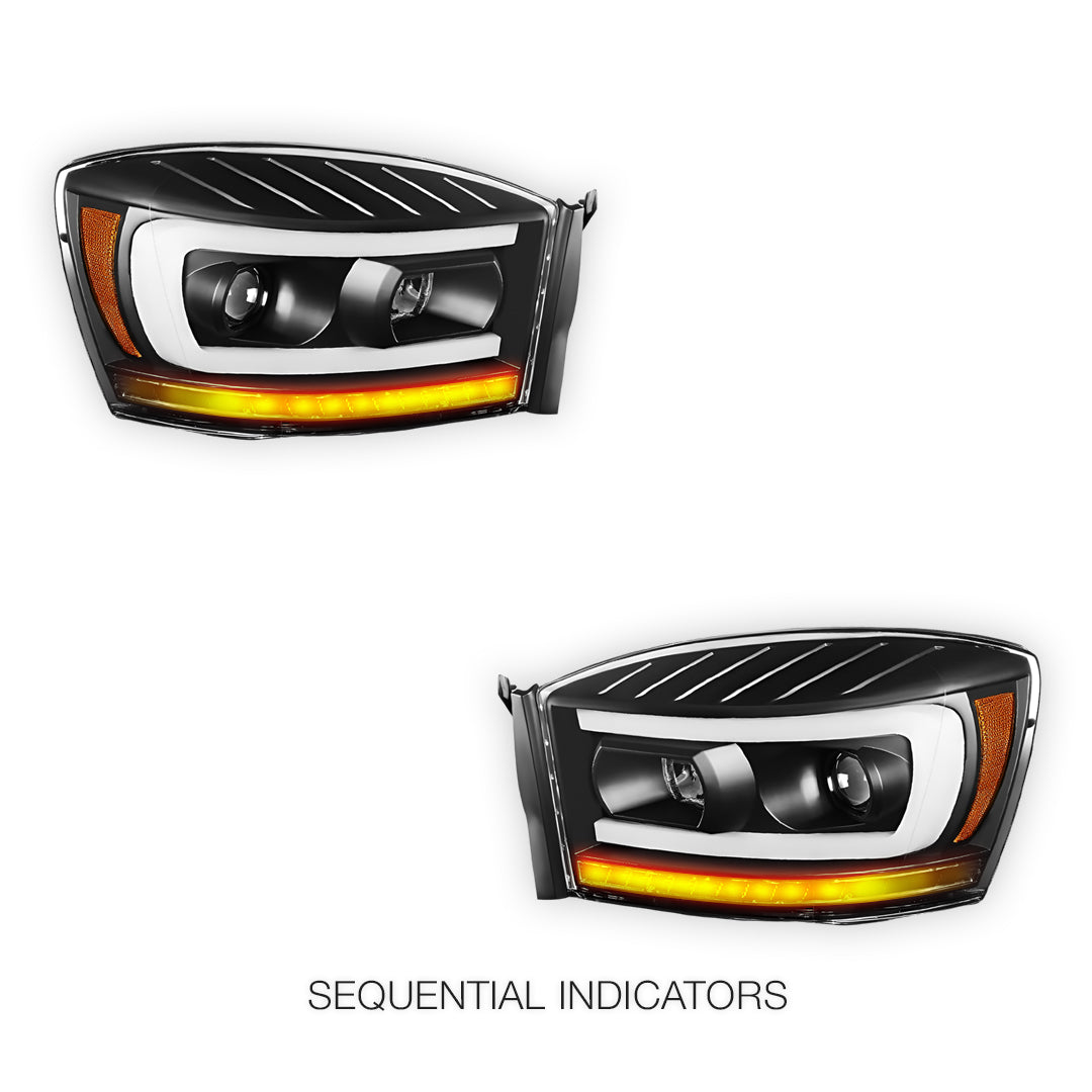Dodge RAM 3500 (2006 - 2009) LED DRL Sequential Signal Projector Headlights LH + RH