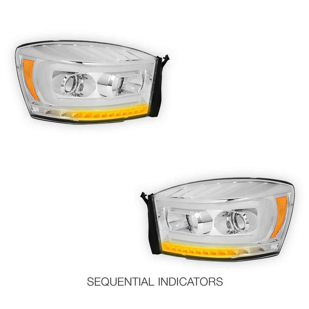 Dodge RAM 3500 (2006 - 2009) LED DRL Sequential Signal Projector Headlights LH + RH