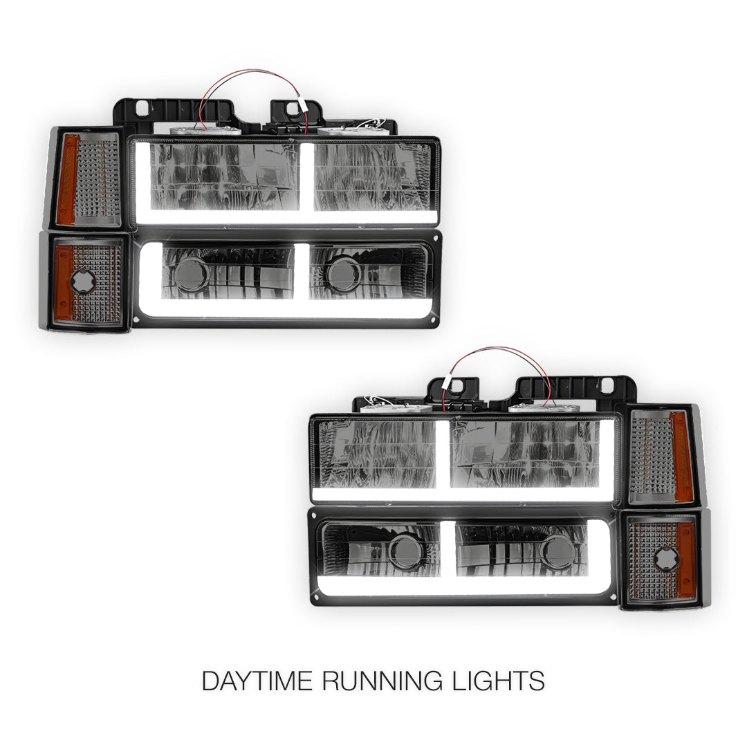 GMC C2500 Suburban Denali / SLE / SLT (1994 - 1999) F - LED Bar DRL Headlights LH + RH