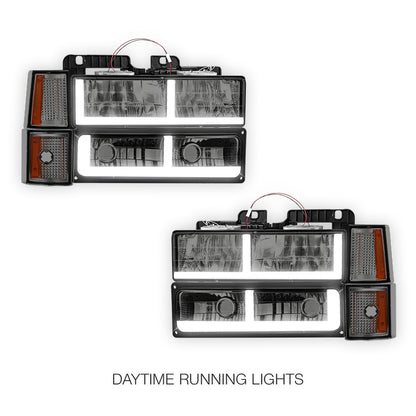 GMC C2500 Suburban Denali / SLE / SLT (1994 - 1999) F - LED Bar DRL Headlights LH + RH