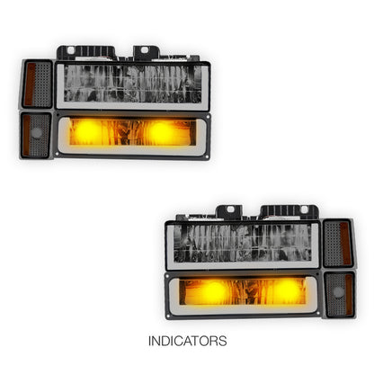 GMC C2500 Suburban Denali / SLE / SLT (1994 - 1999) U - LED Bar DRL Headlights LH + RH