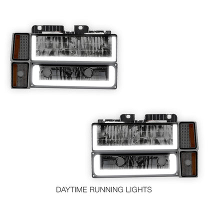 GMC C3500 Cheyenne / Scottsdale / Silverado (1994 - 2000) U - LED Bar DRL Headlights LH + RH